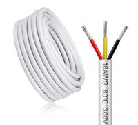 LightingWill 32.8FT/10M 16AWG 3x1.5mm² Electrical Wire 3 Core Cable, White 16 Gauge 5V/12V/24V/240V/300V Low Voltage Flexible Extension Cable, Tinned Copper Wires, High Temperature Resistant