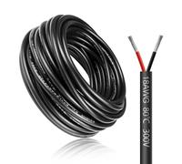 LightingWill 32.8FT/10M 18AWG 2x0.75mm² Electrical Wire 2 Core Cable, 18 Gauge 5V/12V/24V/240V/300V Low Voltage Extension Cable, Tinned Copper Wires, Flexible Wire High Temperature Resistant