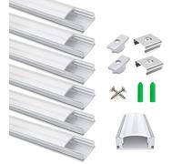 LightingWill 6-Pack 1 m/3.3 ft LED Aluminium Profile, Silver U-Shape LED Channel with Milky White Diffuser, End Caps and Mounting Clips for LED Strip Lights