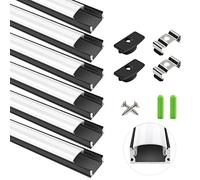 LightingWill 6-Pack LED Aluminum Profile, 3.3ft/1Meter LED Aluminum Channel Black U-Shape LED Diffuser with Milky White Cover, End Caps and Mounting Clips for LED Strip Lights