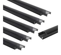 LightingWill 6-Pack LED Aluminum Profile, 3.3ft/1Meter LED Aluminum Channel Black U-Shape LED Diffuser with Crystal Smoke Cover, End Caps and Mounting Clips for LED Strip Lights