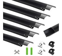 LightingWill 6-Pack LED Aluminum Profile, 3.3ft/1Meter LED Aluminum Channel Black V-Shape LED Diffuser with Crystal Smoke Cover, End Caps and Mounting Clips for LED Strip Lights