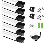 LightingWill 6-Pack LED Aluminum Profile, 3.3ft/1Meter LED Aluminum Channel Silver V-Shape LED Diffuser with Milky White Cover, End Caps and Mounting Clips for LED Strip Lights