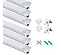 LightingWill 6-Pack LED Aluminum Profile, 3.3ft/1Meter LED Strip Channel Silver V-Shape LED Diffuser with Milky White Cover, End Caps and Mounting Clips for LED Strip Lights