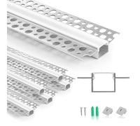 LightingWill 6 x 1 m LED Installation Profile Drywall Aluminium Profile with Milk Diffuser, Trimless Plasterboard Ceiling Profile for LED Strips 1-13 mm, Indirect Linear Lighting for Living Room