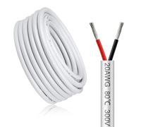LightingWill 98.4FT/30M 20AWG 2x0.5mm² Electrical Wire 2 Core Cable, White 20 Gauge 5V/12V/24V/240V/300V Low Voltage Flexible Extension Cable, Tinned Copper Wires, High Temperature Resistant
