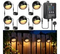 LightingWill Garden Lights Mains Powered with Timer and Photocell Sensor, 6 Pack LED Fence Lights, 3000K Warm White, IP67 Low Voltage Garden Lights for Fence, Yard, Patio, Pathway