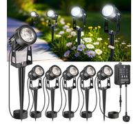 LightingWill Garden Lights Mains Powered with Timer and Photocell Sensor, 6 Pack LED Outdoor Spotlight, 5000K Daylight White, IP65 Waterproof Low Voltage Garden Lights for Lawn, Path, Patio, Driveway
