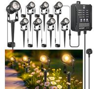 LightingWill Garden Lights Mains Powered with Timer & Photocell Sensor, Supports Extension Cable, 8 Pack LED Outdoor Spotlight, 3000K Warm White, IP65 Waterproof Low Voltage Garden Lights