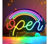 LightingWill LED Open Neon Sign, Dimmable Open Signs for Business with ON/OFF Switch, 17"x12", 5V USB Powered Rainbow LED Neon Light Sign for Wall Decor, Shop, Bar, Home