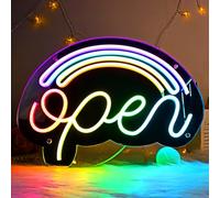 LightingWill LED Open Neon Sign, Dimmable Open Signs for Business with ON/OFF Switch, 17"x12", 5V USB Powered Rainbow LED Neon Light Sign for Wall Decor, Shop, Bar, Home