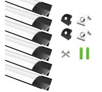 LightingWill LED Profile 6 x 1 m, V-Shape Aluminium Profile in Black with Milky White Cover, End Caps and Mounting Clips, LED Rail for LED Strips