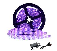 LightingWill UV LED Light Strip Waterproof Blacklights 60W 5M/16.4ft 3528SMD 300LED Ultraviolet Light For Party Night Fishing Sterilization With 12V 5A Power Supply