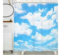 LIGHTINHOME Blue Sky White Cloud Shower Curtain Natural Landscape Scenery Waterproof Fabric 72x72 Inch Polyester Bathroom Bathtub Decoration 12 Pack Plastic Hooks