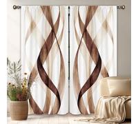 LIGHTINHOME Brown Striped Curtains 42Wx63H Inch Modern Abstract Geometric Contemporary Tan Spiral Minimalist Simple Aesthetic Rod Pocket Bedroom Living Room Window Drapes Treatment Fabric 2 Panels