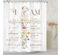 LIGHTINHOME Inspirational Shower Curtain 60Wx72H Inches,Christian Bible Verses Bathroom Decor, Floral Scriptures Motivative Farmhouse Quotes Cross Words Waterproof Polyester Home Decor Set with Hooks
