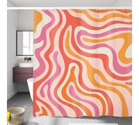 LIGHTINHOME Retro 70s Groovy Shower Curtain 72Wx72H Inches Vintage Abstract Funky Modern Art Aesthetic Patterns Colorful Cloth Fabric Waterproof Polyester Bathroom Home Decor Set with Hooks