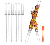 Lightique Kabob Skewers 17inch Ultra long Metal Skewers for Kabobs with Push Bar Skewers for Grilling Double Fork Anti-Roll kebab skewers Stainless Steel Flat BBQ Skewers for Meat, Vegetable, 6PCS