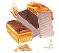 Lightista Pullman Loaf Tin with Lid, 1lb(450g) Dough Non Stick Bread Tin Loaf Pan with Slide Cover, Carbon Steel Rose Gold 21X11.5X11CM Toast Pan Bread Tins for Oven Baking Breads