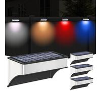 Super Bright Solar Fence Lights, 4 Pack Outdoor Wall & Deck Lights, 60 Lumen Waterproof, 8 Modes Warm & Cool White, RGB, for Backyard, Garden, Fence, Wall, Deck Railing, Stairs, Outdoor Decor