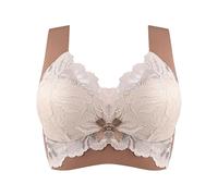 Lightly Latex Lined Cup Wirefree Unpadded Full Coverage Plus Size Bra Pregnancy High Waist Cotton, khaki, XL