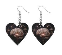 Lightning And Brain Wooden Earrings Lightweight Geometric Pendant Vintage Jewelry for Women Gift, Boho Wood Earrings for Daily & Special Occasions, Love, Wood, wood