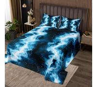 Lightning Bedspreads King Size,Blue Gradient Comforter Set 3Pcs for Kids Woman Adults Room Decor,Modern Cool Bedding Sets Natural Weather Quilt Coverlets,2 Pillowcases