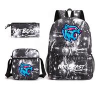 (Lightning black) Mr Beast Lightning Cat School Bag Backpack Pencil Case Shoulder Bag Three-piece Set