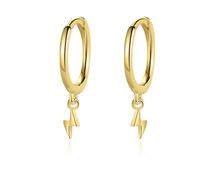 Lightning Bolt Dainty Earrings - 925 Silver Gold Finish, Hoop Huggie Bold Jewellery Cute Gifts, Womens Petite, Fashion Design Gift Costume Jewellery (Gold)