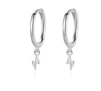 Lightning Bolt Dainty Earrings - 925 Silver Gold Finish, Hoop Huggie Bold Jewellery Cute Gifts, Womens Petite, Fashion Design Gift Costume Jewellery (Silver)