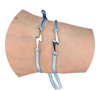 Lightning Bolt Hand Braided Bracelet, Multiple Colours with Silver/Gold Accents, Stainless Steel, Unisex, Adjustable, Friendship (Light Blue/Silver)