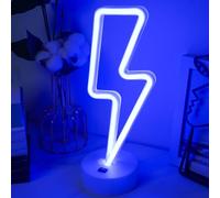 Lightning Bolt Neon Signs, Bedroom Night Light - Powered by Battery/USB, Lightning Neon Sign with Base for Bedroom LED Lighting for Room Decor for Teenager Boys (Blue)