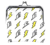 Lightning Bolt Yellow Leather Coin Purse Women Cute Kiss Lock Buckle Coin Change Pouch Wallet, Lightning Bolt Yellow, OneSize