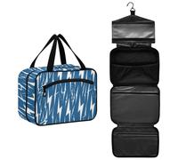 Lightning Bolts Blue White Hanging Toiletry Bag for Women with Hook for Work