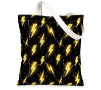 Lightning Canvas Tote Bag for Women, Bold Dynamic Thunder Spark Summer Yellow Washable Reusable Aesthetic Tote Bags Ideas F, Yellow, 13x15 Inch