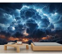 Lightning Clouds Mural Thunderstorm Sky Wall Mural Bad Sky Landscape Wallpaper Nature Themed Murals for Bedroom Living Room Customizable Size Murals 350 x 256 cm