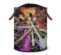 Lightning Colorful Music Electric Guitar Laundry Hamper Large Laundry Basket Foldable Clothe Hamper Storage Organizer Bin with Drawstring Lid Boxes for Bedroom Bathroom Room