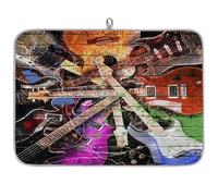 Lightning Colorful Music Electric Guitar Microfibre Dish Drying Mat Absorbent Dish Drying Drainers Mats for Kitchen Spoon Glass Plate 40.6 x 45.7 cm