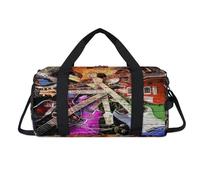 Lightning Colorful Music Electric Guitar Sport Duffel Bag with Shoes Compartment Overnight Weekender Bags Travel Gym Luggage Organizer for Women Men Kids Girls Boys