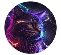 Lightning Cosmic Cat AI Art 1000 Pieces Puzzle Gifts Round Jigsaw Puzzle 1000 Pieces Fun at Home Activities, Birthday Present, Travel Gifts (67.5x67.5cm)