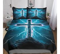 Lightning Cross 3D Printed Duvet Cover Set Soft Microfiber for Adults Teenager Kids 3 Pcs Religious Spirit Comforter Cover with Zipper Closure for Bed Decoration Easy Care Quilt Cover Double 200x200cm