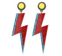 Lightning Dangle Earrings Exaggerated Acrylic Lightning Bolt Neon Flash Drop Earrings for Women Girls Jewelry Gift, Metal, Rhinestone,