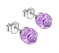 Lightning+Deal of+Day 925 Silver Studs Earrings Birthstone Cubic Zirconia Stud Earring Diamond Earrings Studs Valentine Day Anniversary for Women Girls Her Wife Mom Daughter Grandma Purple-F