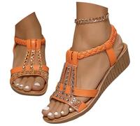 lightning+deal today Womens Sandals Wide Fit Comfortable Slip on Wedge Shoes Casual Open Toe Orthopedic Slide Lightweight Summer Cushion Plantar Fasciitis ladies black sandals size 7 Orange 7