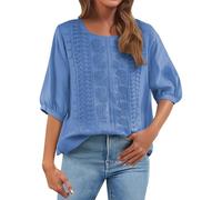 Lightning Deals Cocila Womens Casual 3/4 Sleeve T-Shirts Ladies Tops 2025 Summer embroidery Crew Neck Breathable Pleated Tops Fashion Dressy Tunic Trendy Blouses Plus Size Warehouse Clearance Uk