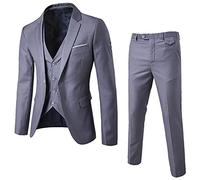 Lightning Deals Mens Suits 3 Pieces Blazer Trousers and Waistcoat Classic Formal Business Wedding Suits Male Slim Fit Checked Suit Waistcoat Pants Three Piece Suit Gray