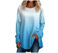 Lightning Deals of The Day, Ladies Plus Size Tops Yours Clothing Sweatshirts for Women UK Women's Casual Plus Sizelong Sleeved Round Neck Gradient Printing T-Shirt Top Pullover (Sky Blue,3XL)