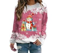 Lightning Deals of The Day Oversized Sweatshirt Women Plus Size Women'S Autumn/Winter Solid Color Crew Neck Loose Long Sleeved Christmas Print Under 10 Pounds Clearance (Pink, XL)