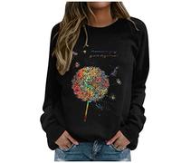 Lightning Deals of The Day Oversized Sweatshirt Women Plus Size Women's Fashion Top Shirt Dande- Print Long-sleeved Hooded O Neck Warm Sweatshirt Warehouse Clearance Bargains Sale (Black, S)