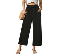Lightning Deals Of The Day Prime Cocila Womens Linen Trousers with Elasticated Waist for Summer Cropped Trousers Wide Leg Solid Color Lightweight Casual Loose Holiday Beach Pants Sale Clearance 1P